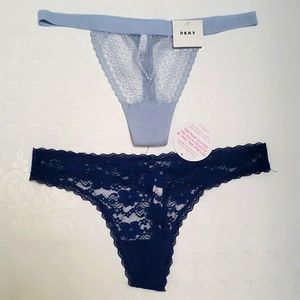New 2 Panties DKNY Lace Trim Thong + Undies NYC Thong Size L